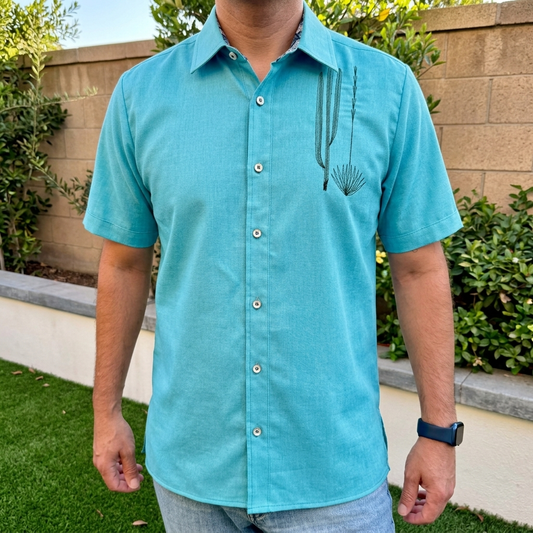 Men's Turquoise Embroidered Oaxaca Shirt | Handmade Mexican Button Up by Viajantes