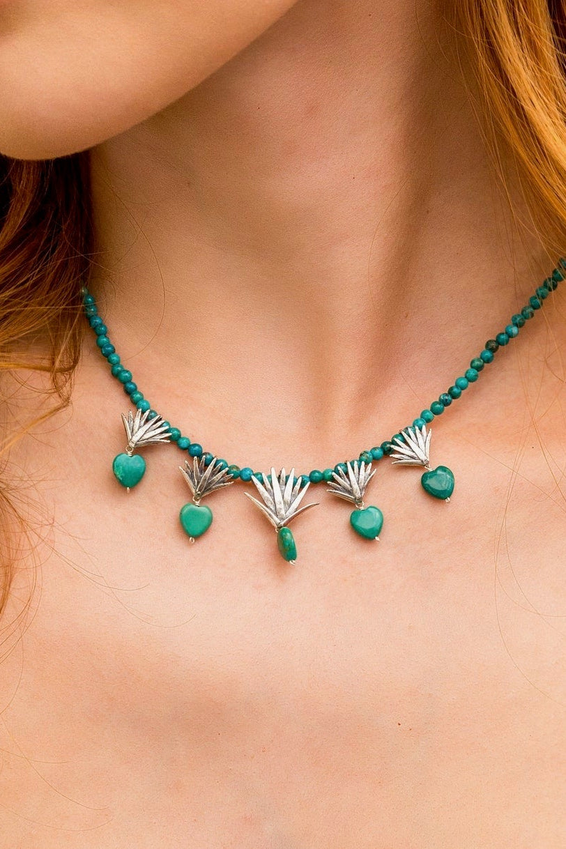 Turquoise Agave Necklace – Sterling Silver Handmade Mexican Jewelry