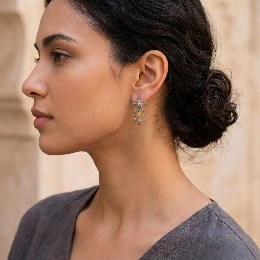 Handmade Mexican Piñata Amber Earrings | .925 Sterling Silver & Natural Gemstones | Gabriela Sánchez