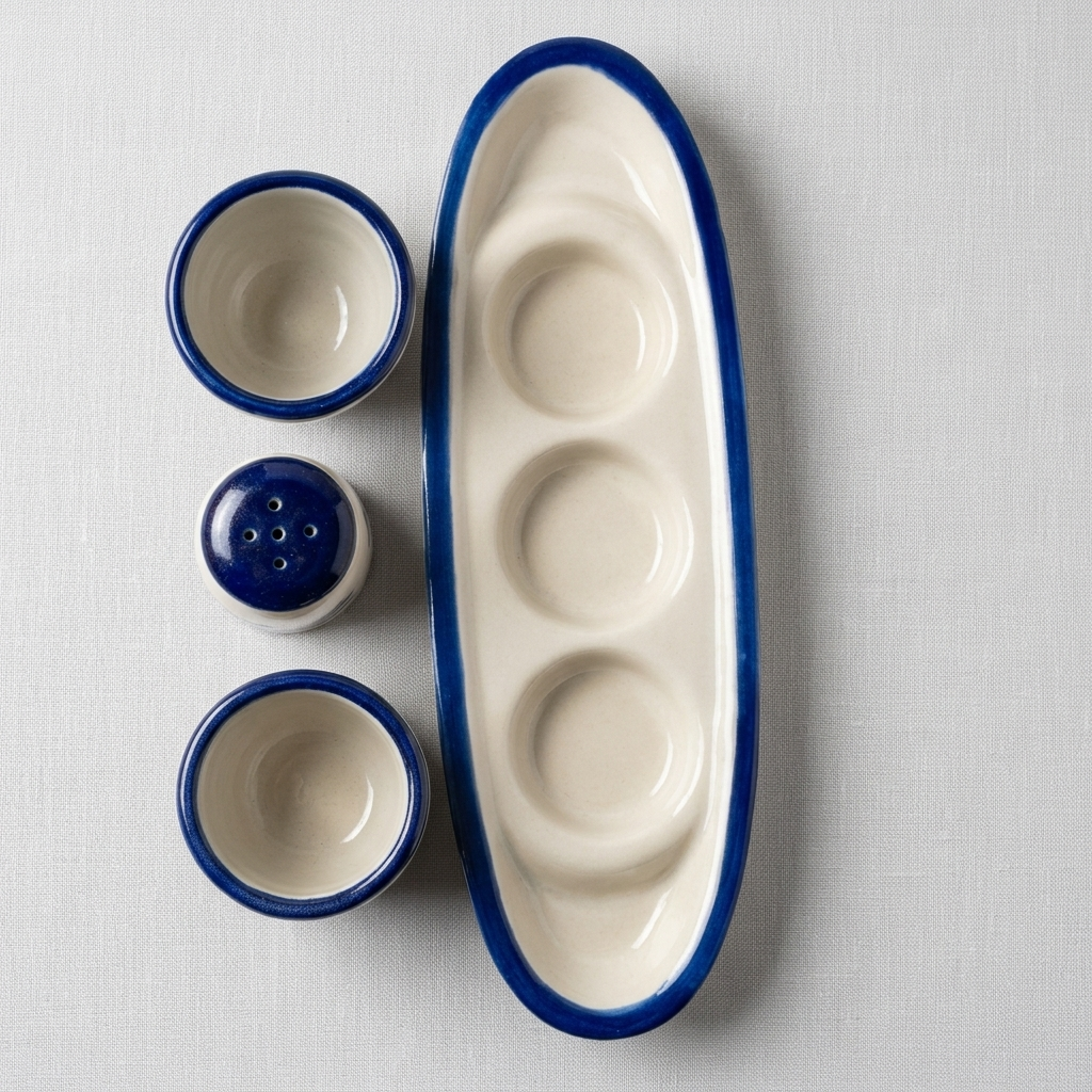 Tequila Shot Glass & Salt Shaker Serving Set | Handmade Blue Flower & Butterfly Pottery from Tonala, Mexico