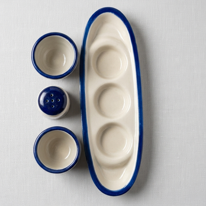 Tequila Shot Glass & Salt Shaker Serving Set | Handmade Blue Flower & Butterfly Pottery from Tonala, Mexico