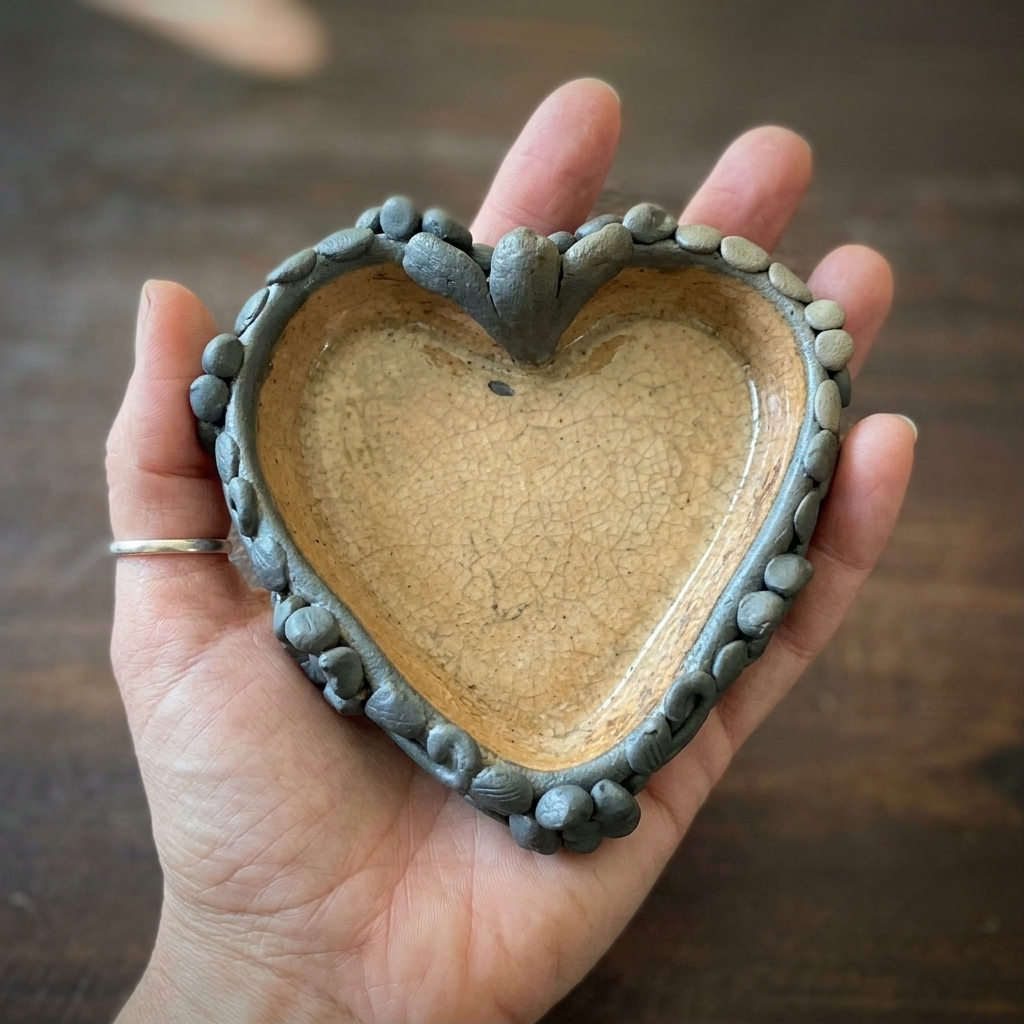 Handmade Barro Negro Heart Ring Dish | Oaxaca Pottery Jewelry Tray