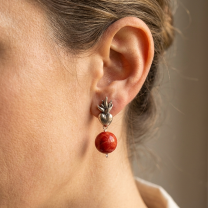 Handmade Sacred Heart Coral Earrings – .925 Sterling Silver | Gabriela Sanchez Guadalajara