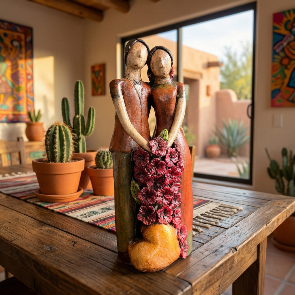Handmade Mexican Couple Figurine – Artisan Folk Art Sculpture From Guadalajara