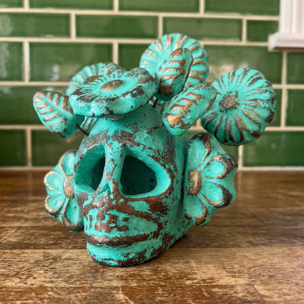 Handcrafted Floral Clay Skull – Artisan Calavera from Guadalajara, Mexico