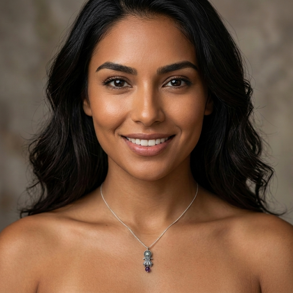 Mini Amethyst Muñeca Necklace .925 Silver by Gabriela Sánchez