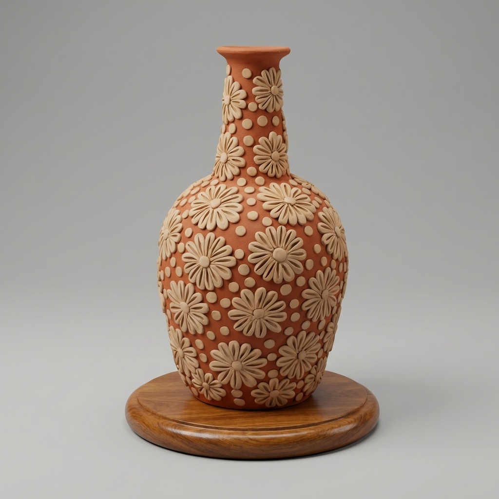 Large Barro Rojo Floral Filigree Vase – Handmade Oaxaca Pottery 15"