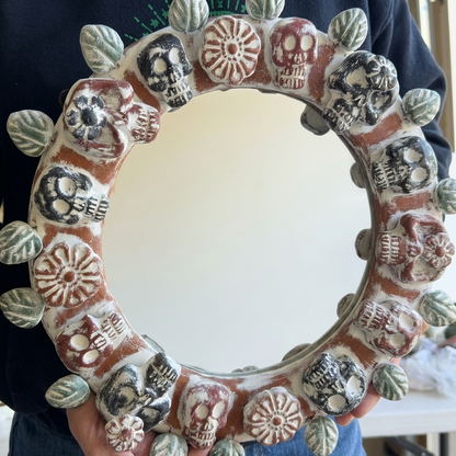 Handmade Mexican Skull Mirror – Day of the Dead Folk Art Wall Mirror