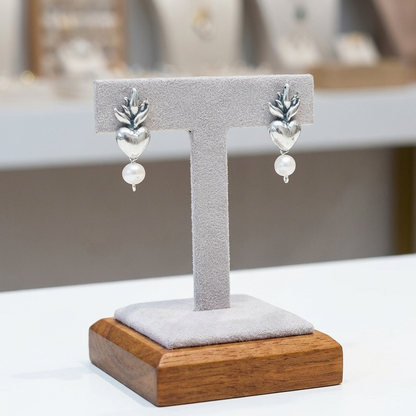 Sacred Heart Pearl Earrings – Sterling Silver 925 -Handmade Mexican Jewelry
