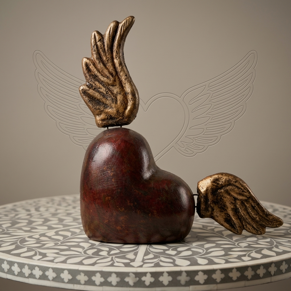 Handmade Mexican winged heart tabletop sculpture from Guadalajara, Mexico