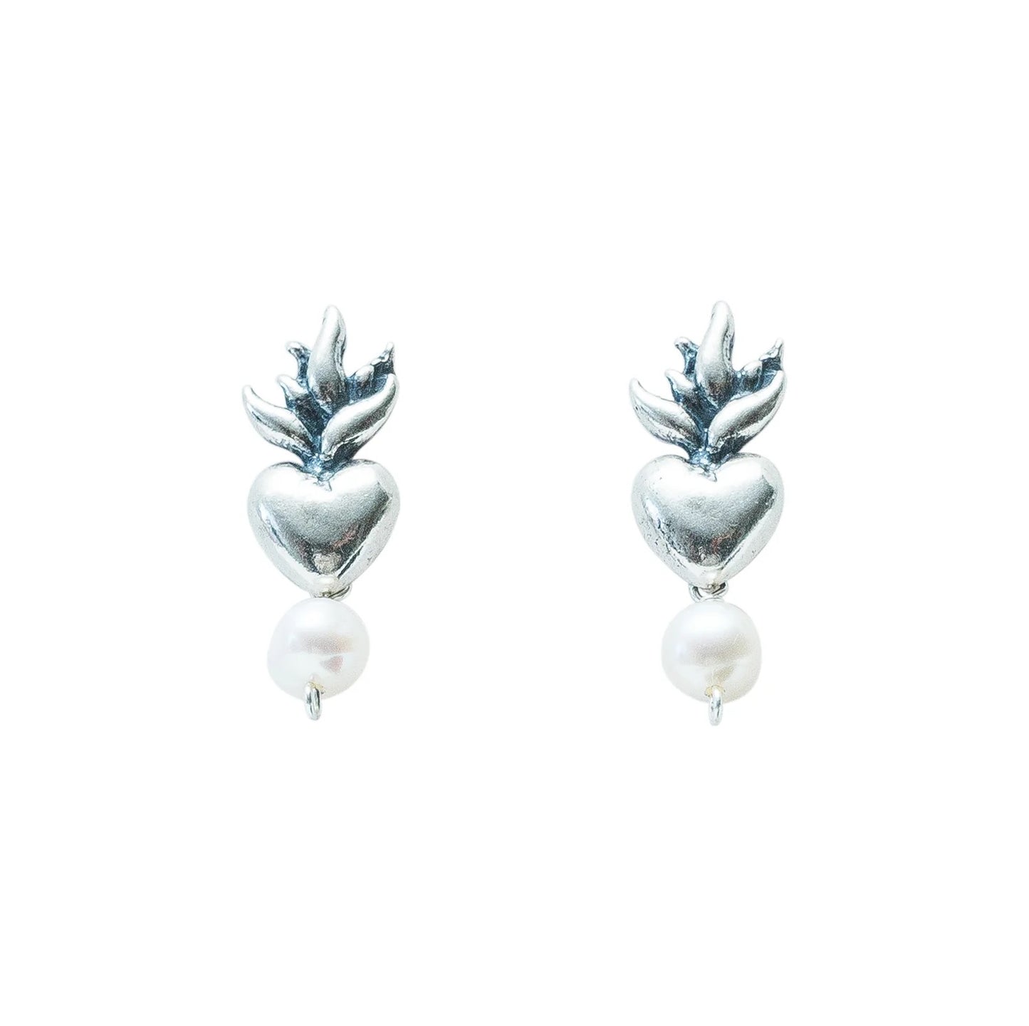 Sacred Heart Pearl Earrings – Sterling Silver 925 -Handmade Mexican Jewelry