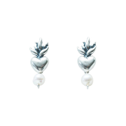 Sacred Heart Pearl Earrings – Sterling Silver 925 -Handmade Mexican Jewelry