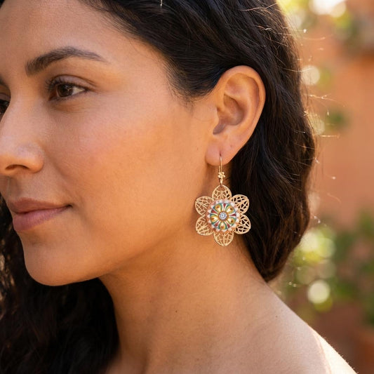 Handmade Talavera-style floral earrings from Mexico