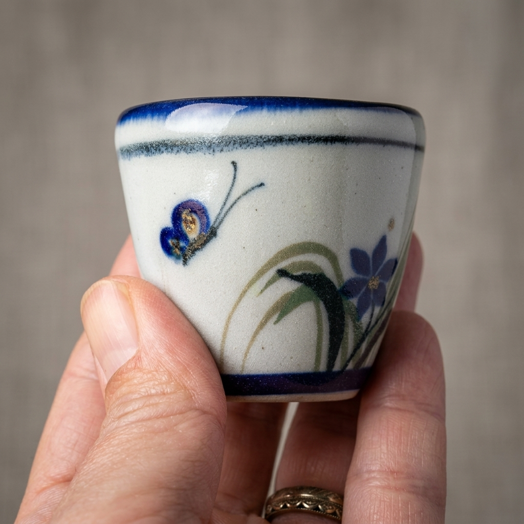 Tequila Shot Glass & Salt Shaker Serving Set | Handmade Blue Flower & Butterfly Pottery from Tonala, Mexico