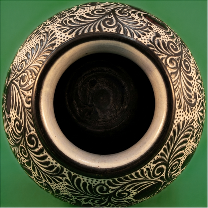 Hand Painted Talavera Style Vase 11.5” – Black & White Mexican Ceramic from Guanajuato