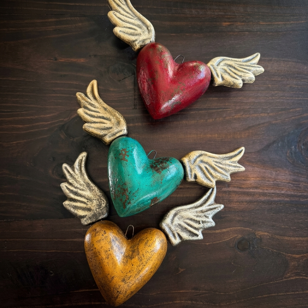 Handmade Winged Heart Wall Decor from Tonalá Mexico | Rustic Mexican Folk Art Hanging | Sacred Heart Décor