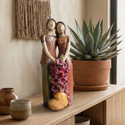 Handmade Mexican Couple Figurine – Artisan Folk Art Sculpture From Guadalajara